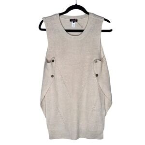 Kerisma Cream Beige Knit Sweater Vest Side Button Pointelle‎ Wool Blend S/M